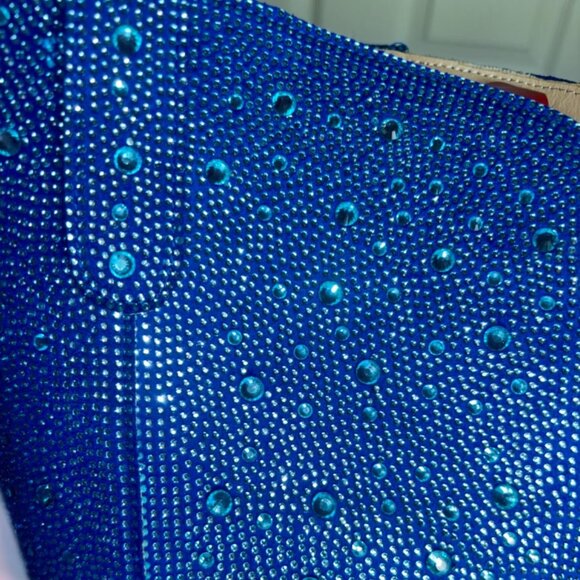 Women's Blue Rhinestone Over the Knee Sparkly Bling Cowgirl Western Boots - Picture 2 of 2